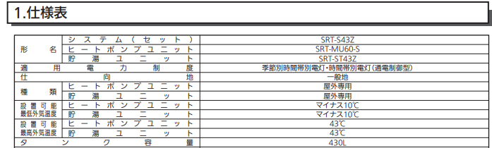 三菱SRT-S43Zからエコキュート交換、修理、取替えをご検討の方へ