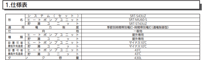 三菱SRT-S43UZからエコキュート交換、修理、取替えをご検討の方へ