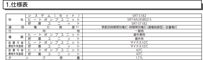 三菱SRT-S182からエコキュート交換、修理、取替えをご検討の方へ