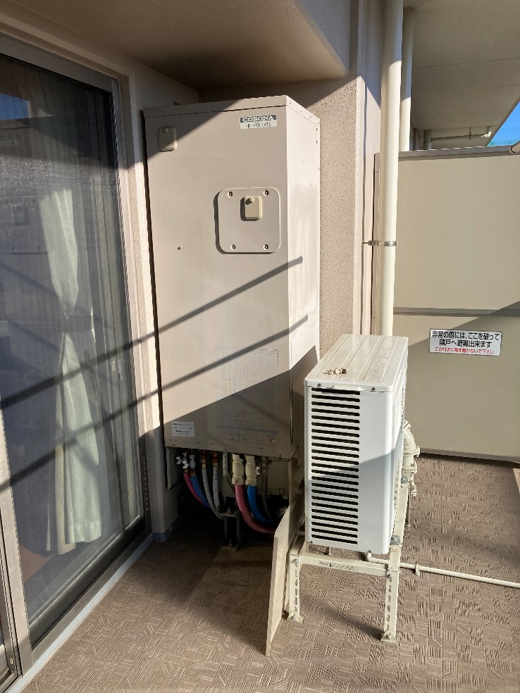 コロナエコキュートCTU-301DA7-1-BLからコロナエコキュートCHP-S30AY1-12B｜エコキュート交換工事｜神奈川県相模原市緑区下九沢｜マンション｜ガーデンプレミアム相模原北公園