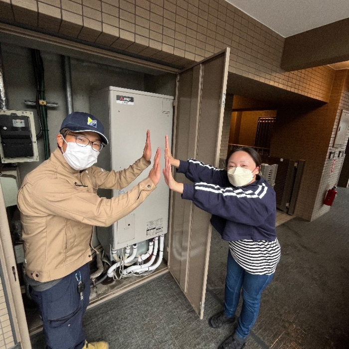 コロナエコキュートCTU-H3014Aから三菱エコキュートSRT-W306D-BS2｜エコキュート交換工事｜神奈川県横須賀市長瀬｜マンション｜日神パレステージ久里浜海岸|エコるーぷ配管