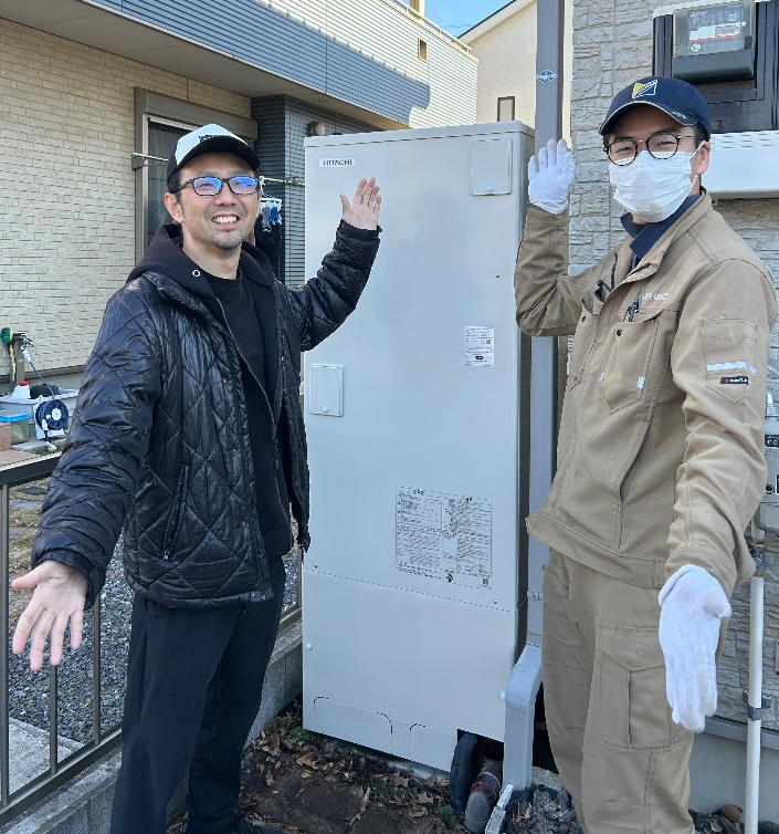 パナソニックエコキュートHE-460SEQから日立エコキュートBHP-FG37XU|エコキュート交換工事|茨城県古河市久能|