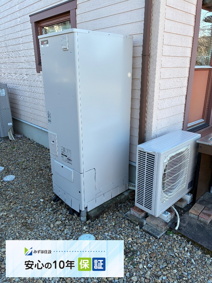 パナソニックエコキュートHE-370SUFQから三菱エコキュートSRT-S376U|エコキュート交換工事|栃木県鹿沼市楡木町|