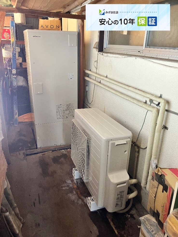 三菱エコキュートSRT-HPT37W3から日立エコキュートBHP-FG37XU｜エコキュート交換工事｜埼玉県所沢市荒幡｜ 