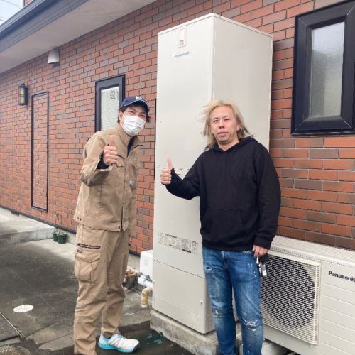 パナソニックエコキュートHE-K46AQからパナソニックエコキュートHE-S46LQS・パナソニックエコキュートHE-37W3QAからパナソニックエコキュートHE-H37LQS|エコキュート交換工事|群馬県前橋市川原町|2台交換|2台同時設置