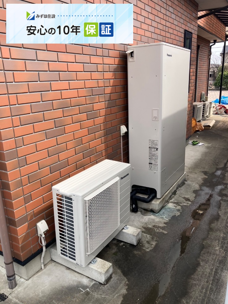 パナソニックエコキュートHE-K46AQからパナソニックエコキュートHE-S46LQS・パナソニックエコキュートHE-37W3QAからパナソニックエコキュートHE-H37LQS|エコキュート交換工事|群馬県前橋市川原町|2台交換|2台同時設置