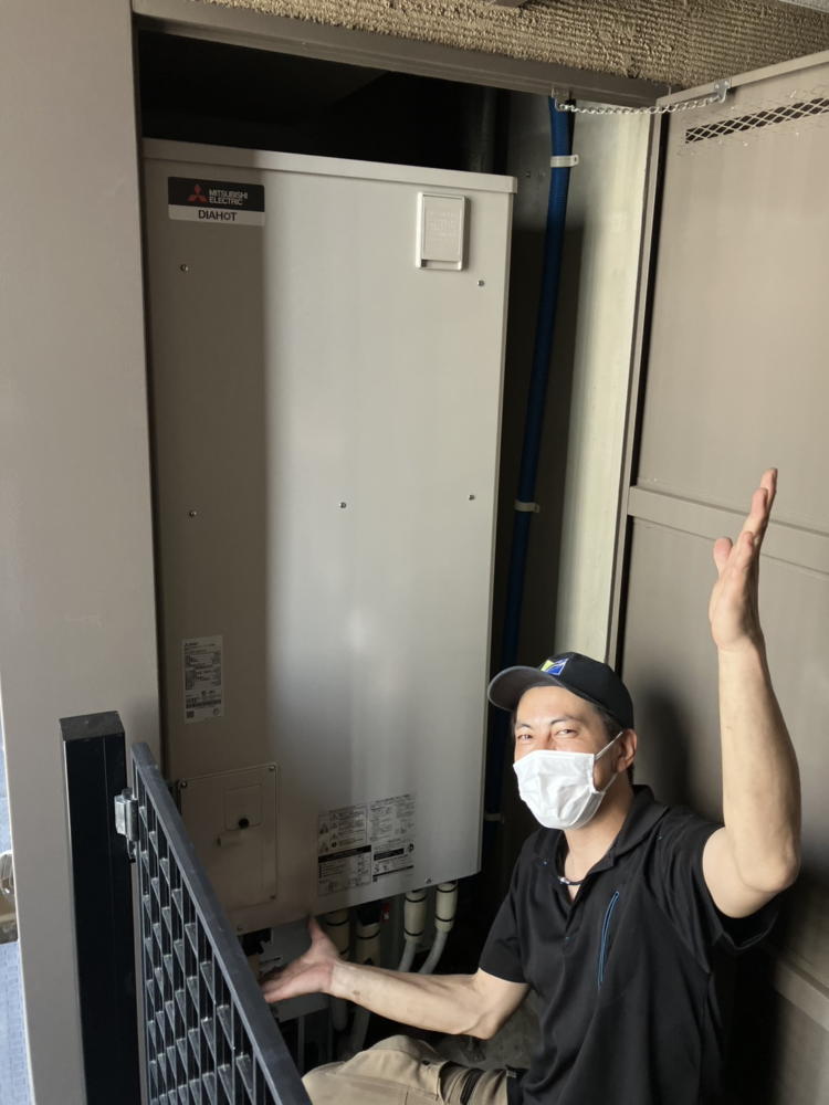 パナソニックエコキュートHE-K37BQから三菱エコキュートSRT-S377U|エコキュート交換工事|埼玉県さいたま市大宮区下町|マンション|ザライオンズ大宮ウェリスレジデンス