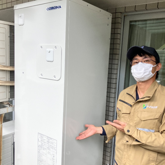 長府エコキュートEHP-3135GPXH-SからコロナエコキュートCHP-S30AZ1-12｜エコキュート交換工事｜埼玉県坂戸市関間｜マンション｜ファーストレジデンス若葉