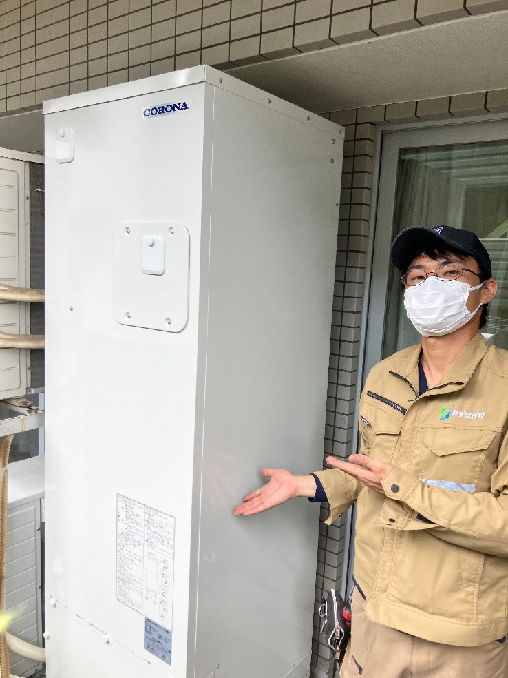 長府エコキュートEHP-3135GPXH-SからコロナエコキュートCHP-S30AZ1-12｜エコキュート交換工事｜埼玉県坂戸市関間｜マンション｜ファーストレジデンス若葉